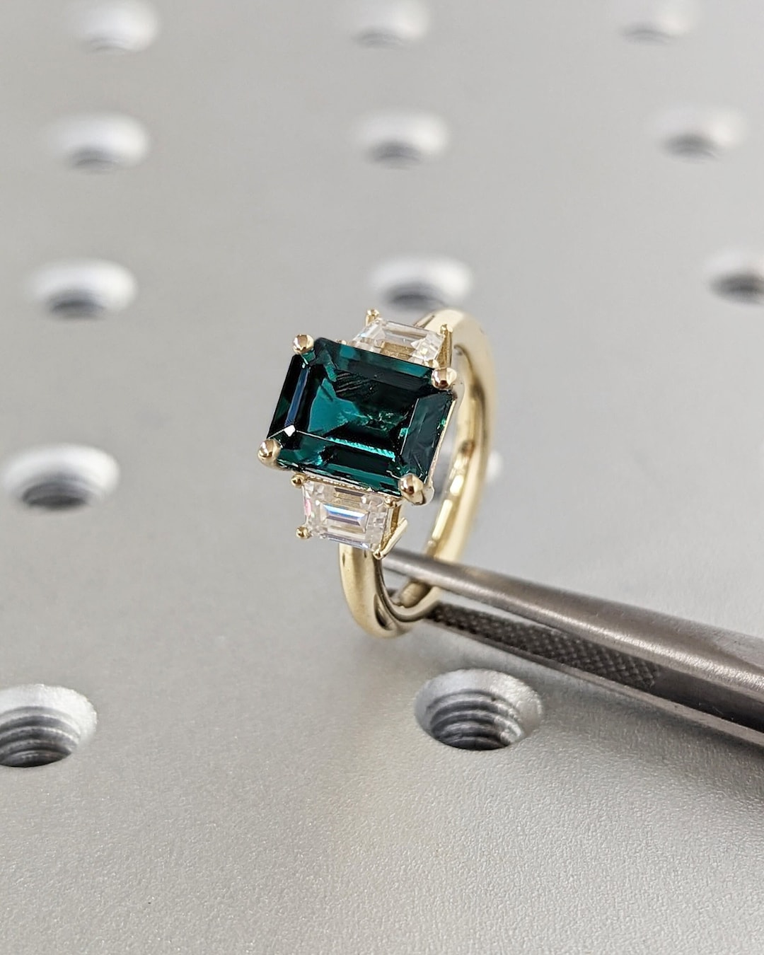 Art Deco Emerald Cut Emerald Engagement Ring, 14K Solid Gold May ...