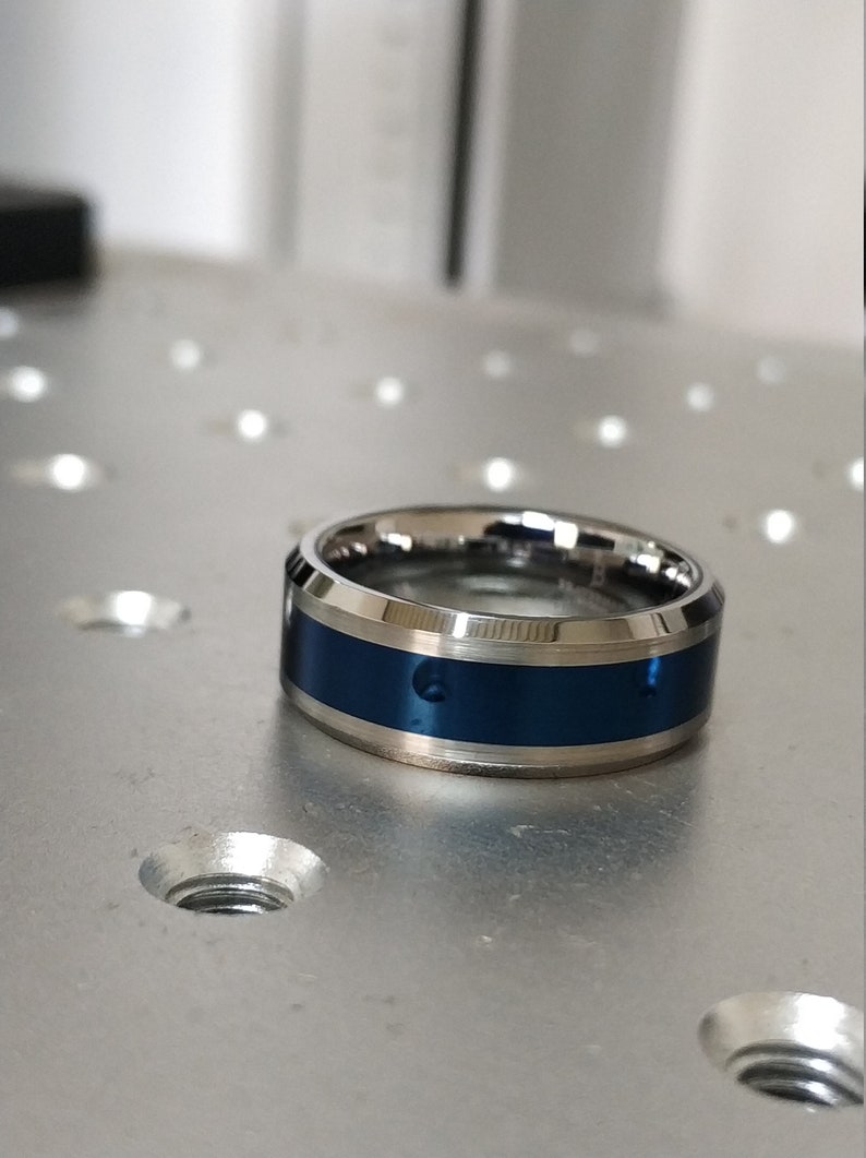 Blue Band Wedding Ring Tungsten Wedding Band Blue Wedding Ring Blue Tungsten Band Shiny Blue Tungsten Ring Blue And Silver Ring