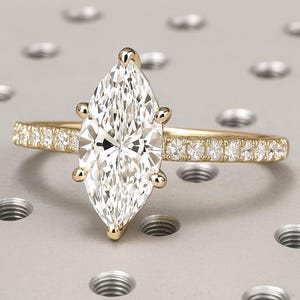 Marquise cut Lab Created Diamond Engagement Ring | CVD Diamond Eternity Ring | 14k 18k Yellow Gold Diamond Rings for Women | IGI Diamond