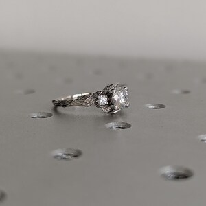Nature Inspired 1ct Round Conflict Free Lab Diamond Proposal Ring 14K White Gold Twig Leaf Vine