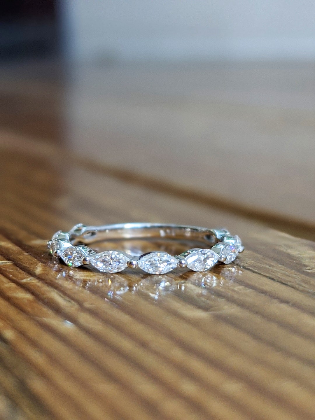 Half Eternity Wedding Band Women Moissanite Wedding Band Gold Vintage ...