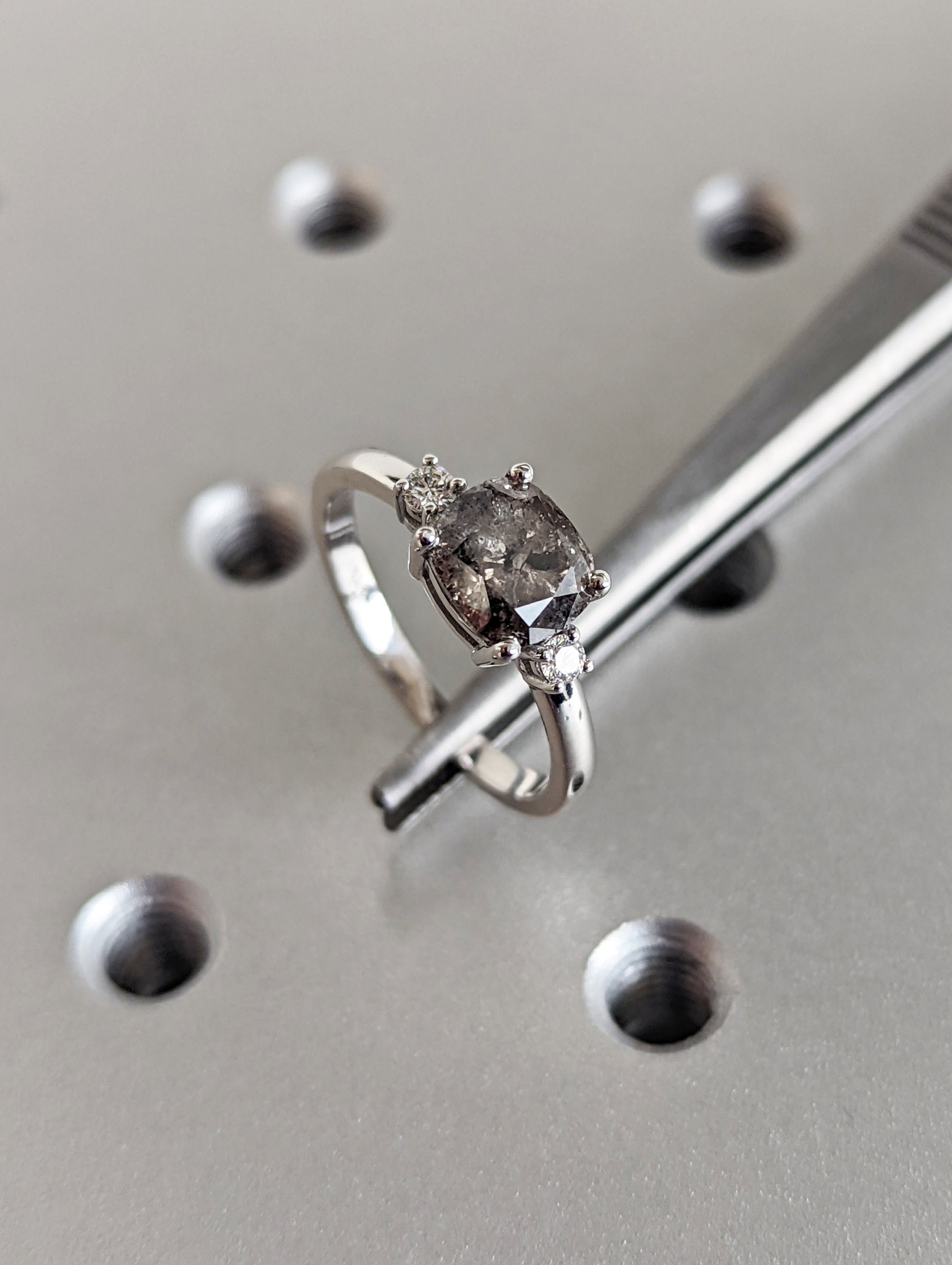 Vintage Salt And Pepper Cushion Ring