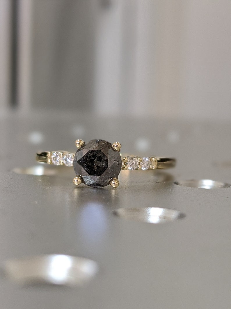 Black Salt and Pepper Diamond Ring Rose Cut Salt and Pepper Etsy