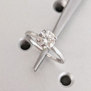 Solitaire Round Lab Grown Diamond Tulip Engagement Ring for Her | Solid White Gold, Platinum Simple Wedding Band | Nature Inspired Jewelry