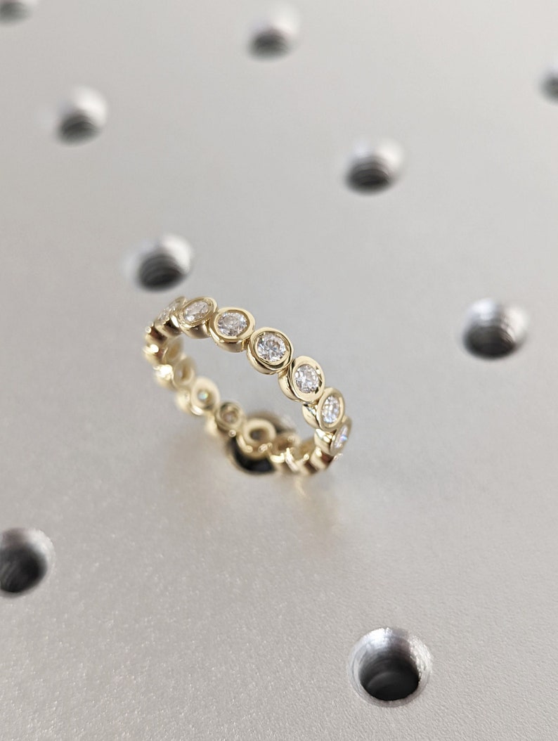 14k 18k Gold Full Diamond Moissanite Eternity Ring, Stackable Ring ...