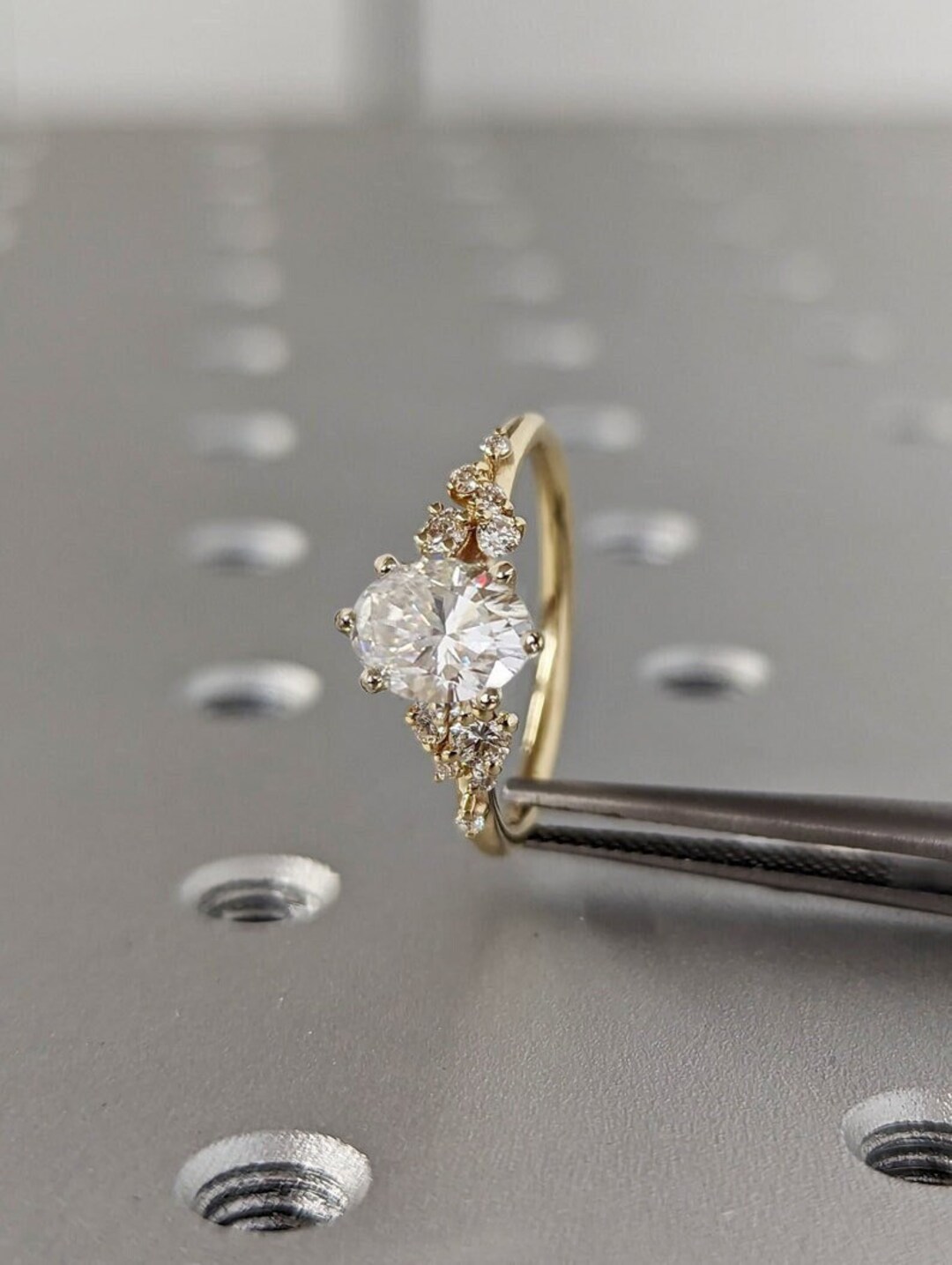 Oval Cut Moissanite Ring Vintage Moissanite Engagement Ring Solid Gold ...