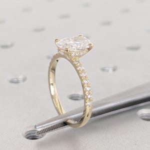 Best Man Made Diamond Oval Hidden Halo Ring | 14k Gold Engagement Ring | Yellow Gold Ring for Women | Lab Diamond Half Eternity Wedding Band