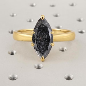 Minimalist Salt and Pepper Diamond Engagement Ring | Marquise Diamond 14k 18k Gold Ring | Unique Women Promise Ring For Her | Handmade Gift