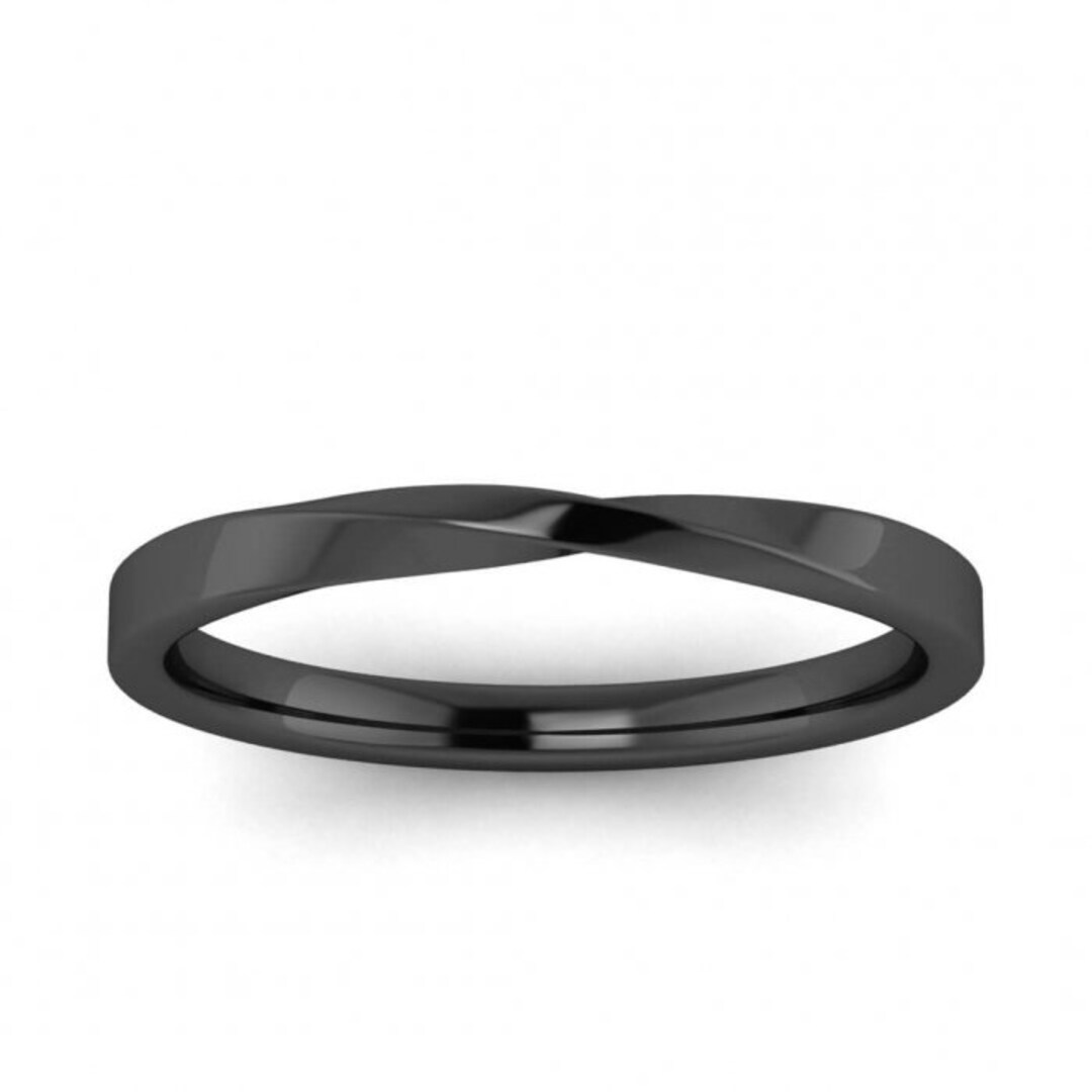 14k Black Gold Ciana Twisted Wedding Ring 2mm, Twisted Band