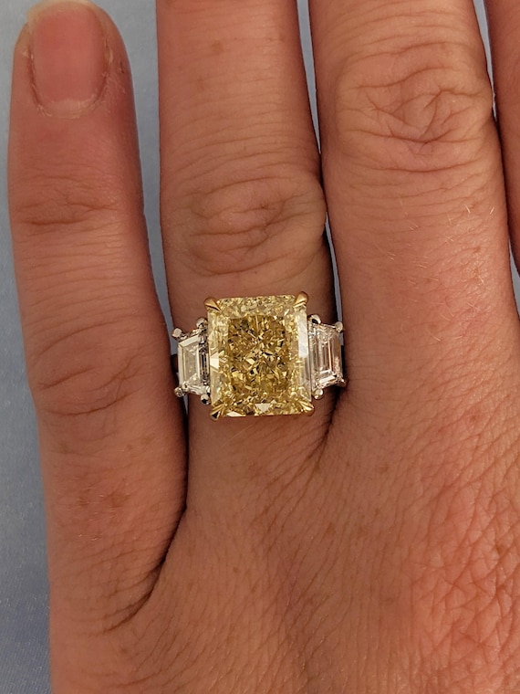 Yellow Lab Diamond Ring, Vintage Two Tone Engagement Ring, Radiant Cut Rings