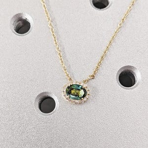 Oval Teal Sapphire with Lab Diamond Halo Necklace | Everyday Dainty Necklace | Chain Necklace | Layering Necklace