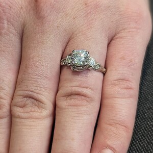 Nature Inspired 1ct Round Simualant Diamond Heirloom Ring 14K White Gold Twig Leaf Vine