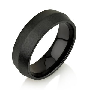 Knife Edge Black Zirconium Ring, Black Zirconium Wedding Band, Men&#39;s Wedding Band - 7mm, Satin Finish