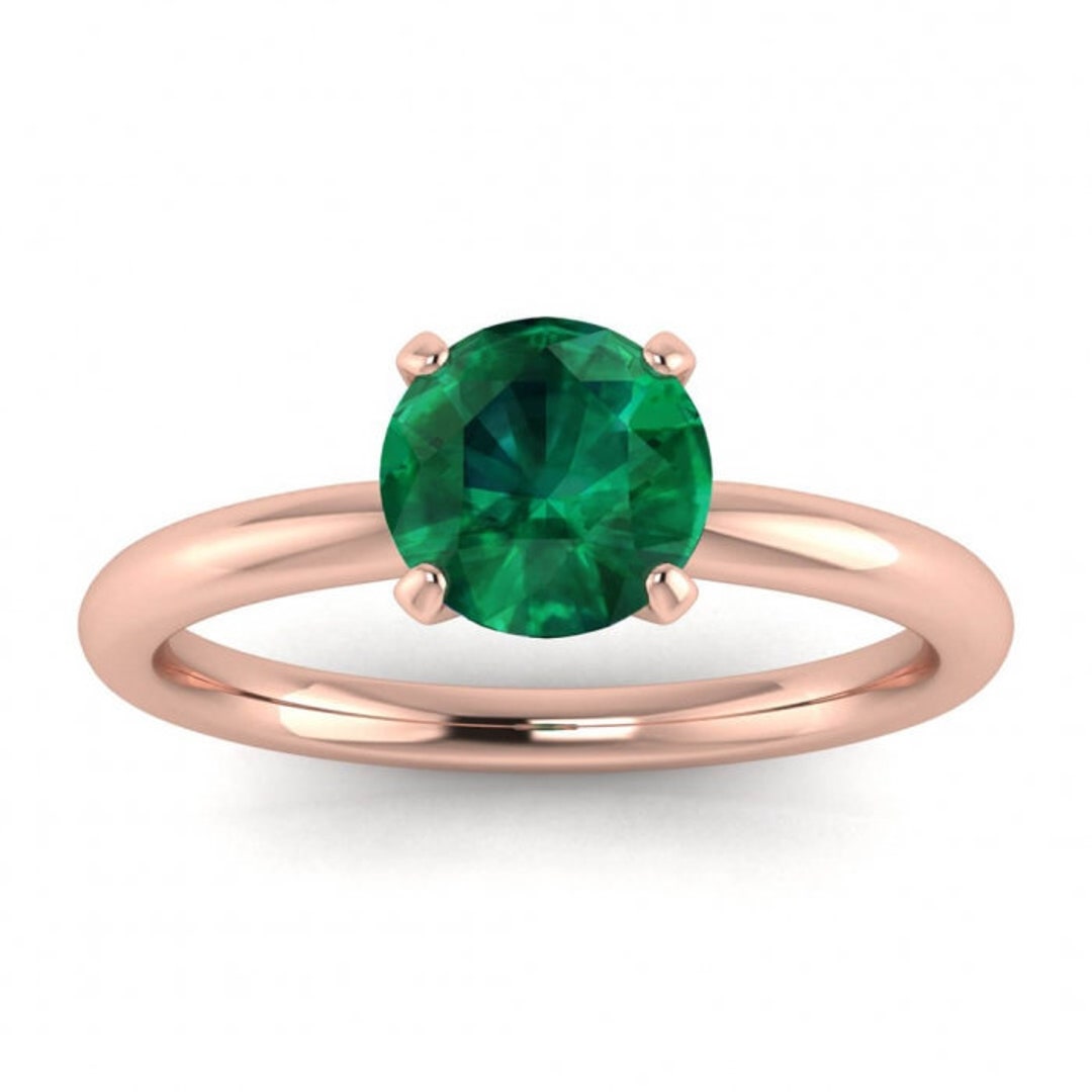 Rose Gold Classic Emerald Solitaire Ring Classic Petite Band - Etsy
