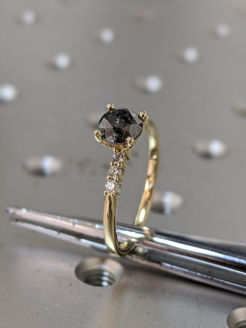 Black Salt and Pepper Diamond Ring Rose Cut Salt and Pepper Etsy