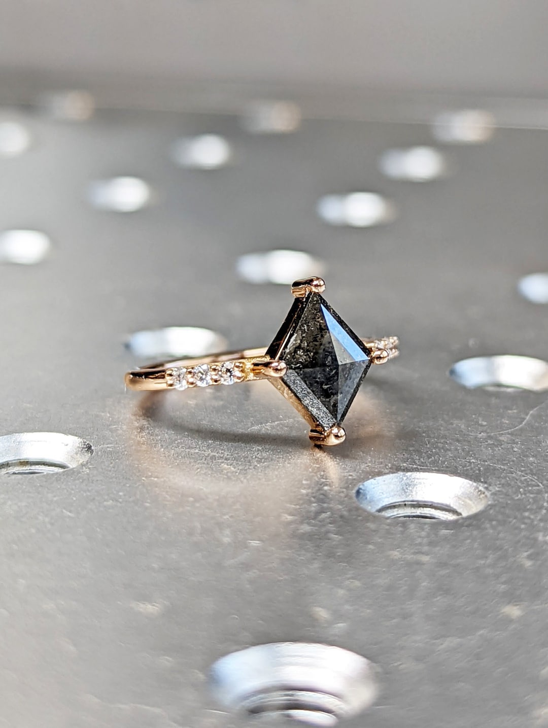 Salt and Pepper Engagement Ring Kite Shaped Salt and Pepper Ring for