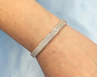 Tiny Round Natural Diamond Cuff Bracelet | CVD Diamond Bangle | Minimalist Bracelet | Solid Gold Bangle Woman Bracelet | Bridal Fine Jewelry