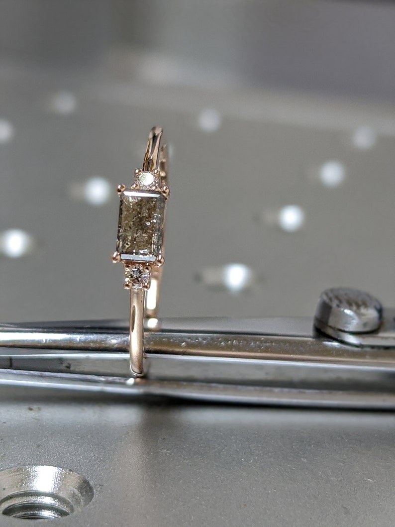 Delicate Emerald Baguette Raw Salt and Pepper Diamond Gold Etsy