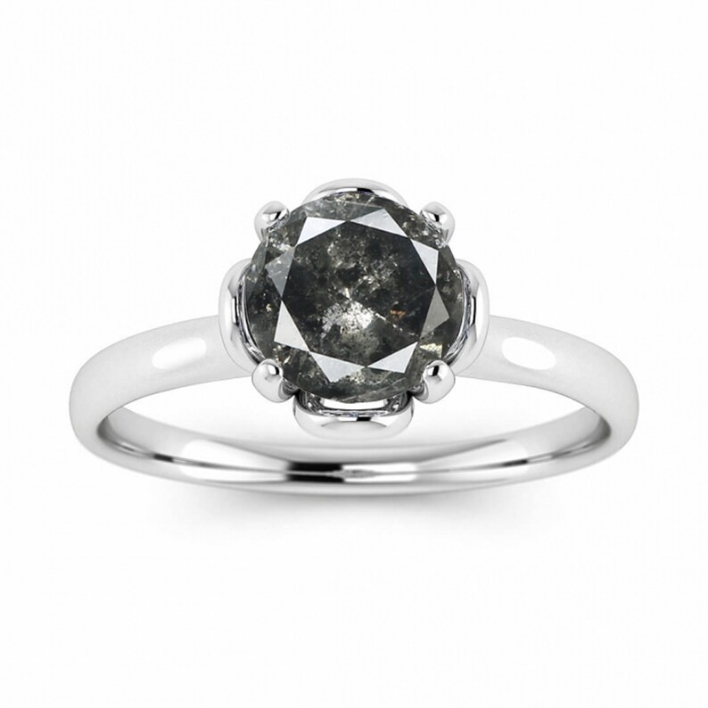 Raw Salt And Pepper Diamond Ring White Gold Engagement Ring Etsy