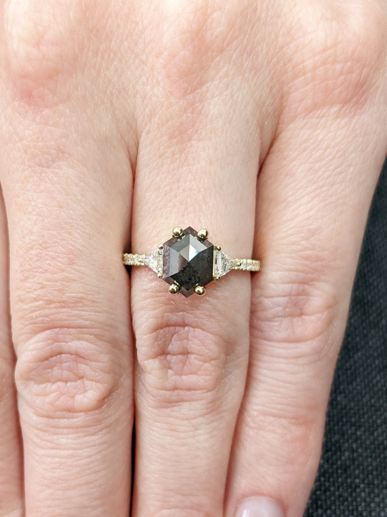 Art Deco Salt and Pepper Engagement Ring Vintage Hexagon Etsy