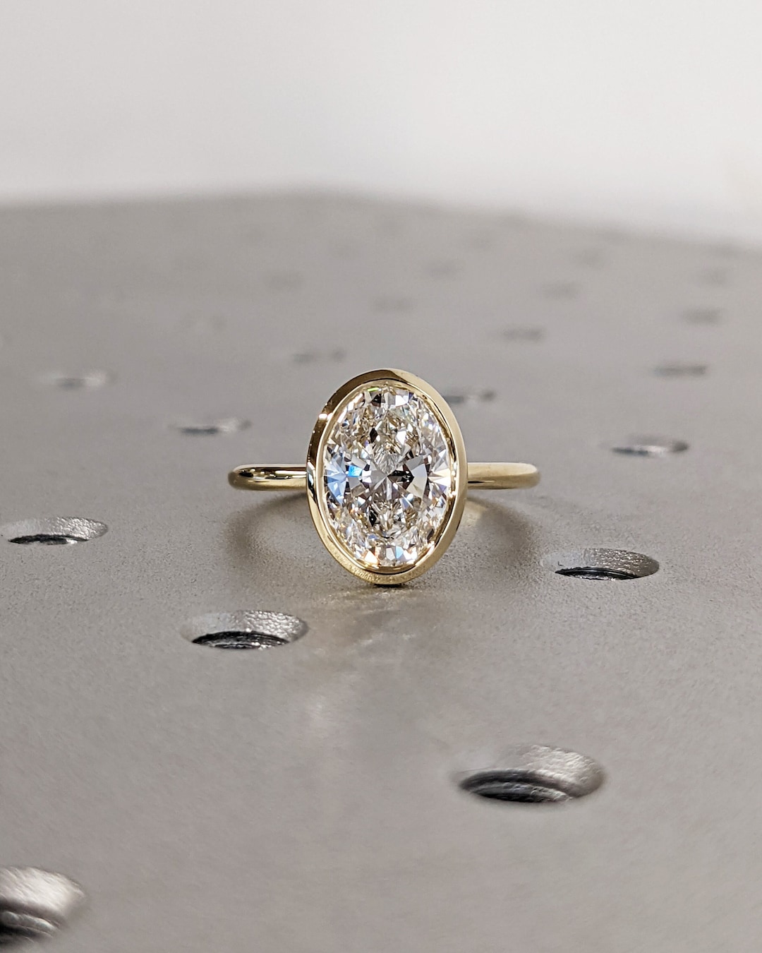 Oval Cut Moissanite Solitaire Ring, 14K Yellow Gold Engagement Ring ...