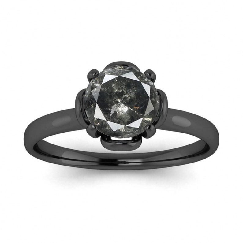 Raw Salt And Pepper Diamond Ring White Gold Engagement Ring Etsy