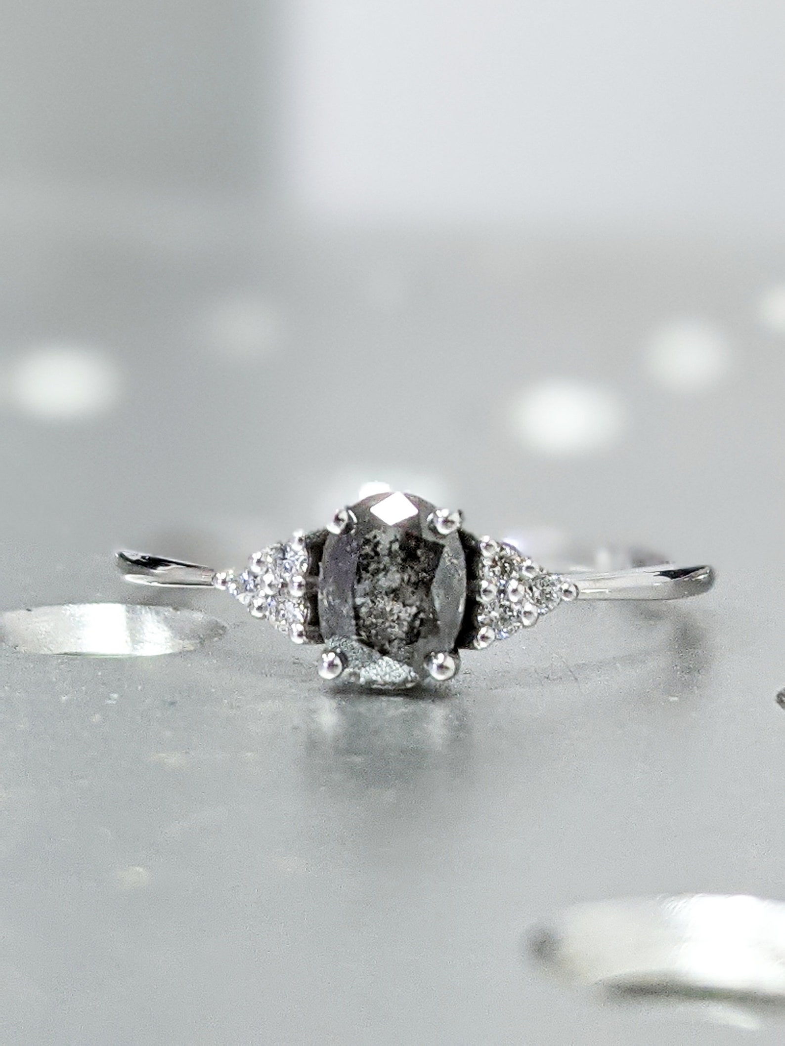 White Gold Vintage Salt and Pepper Diamond Engagement Ring Etsy