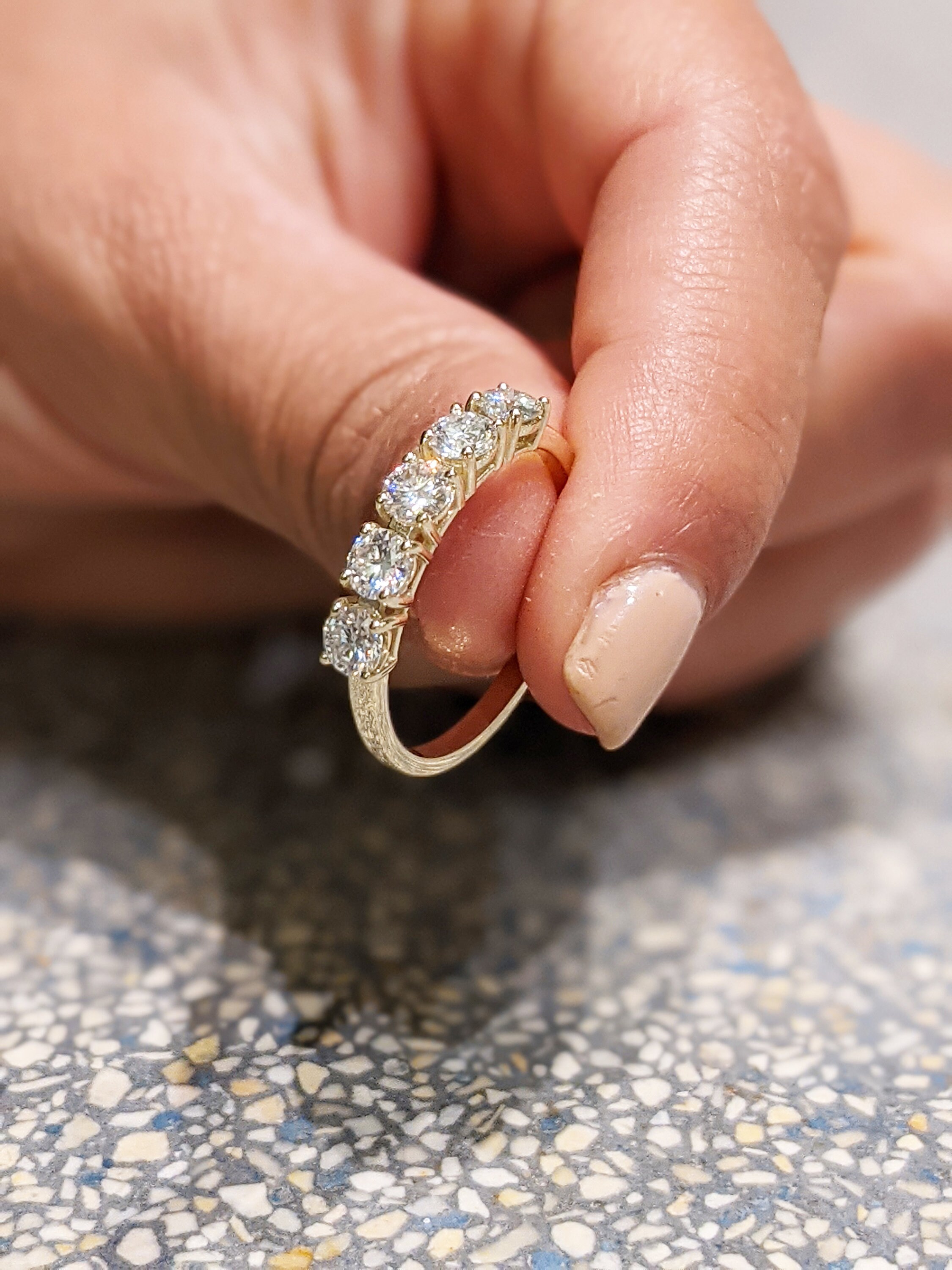 1 Carat 5 Stone Diamond Anniversary Ring Band 14K Yellow Gold Anniversary Gift For Her 5 year anniversary gift half eternity band