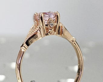 Morganite 14K Rose Gold Ring Rose Gold Morganite Ring Gemstone Ring 18K White Yellow Rose Gold Fleur de Lis Pink Morganite Fleur-de-Lis