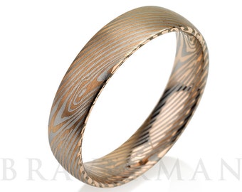 Rose Gold Brushed Mokume Gane Tungsten - Forged Ring- Mokume Band - Damascus Ring- Two Color Mokume- Mokume Wedding Bands - Mokumegane