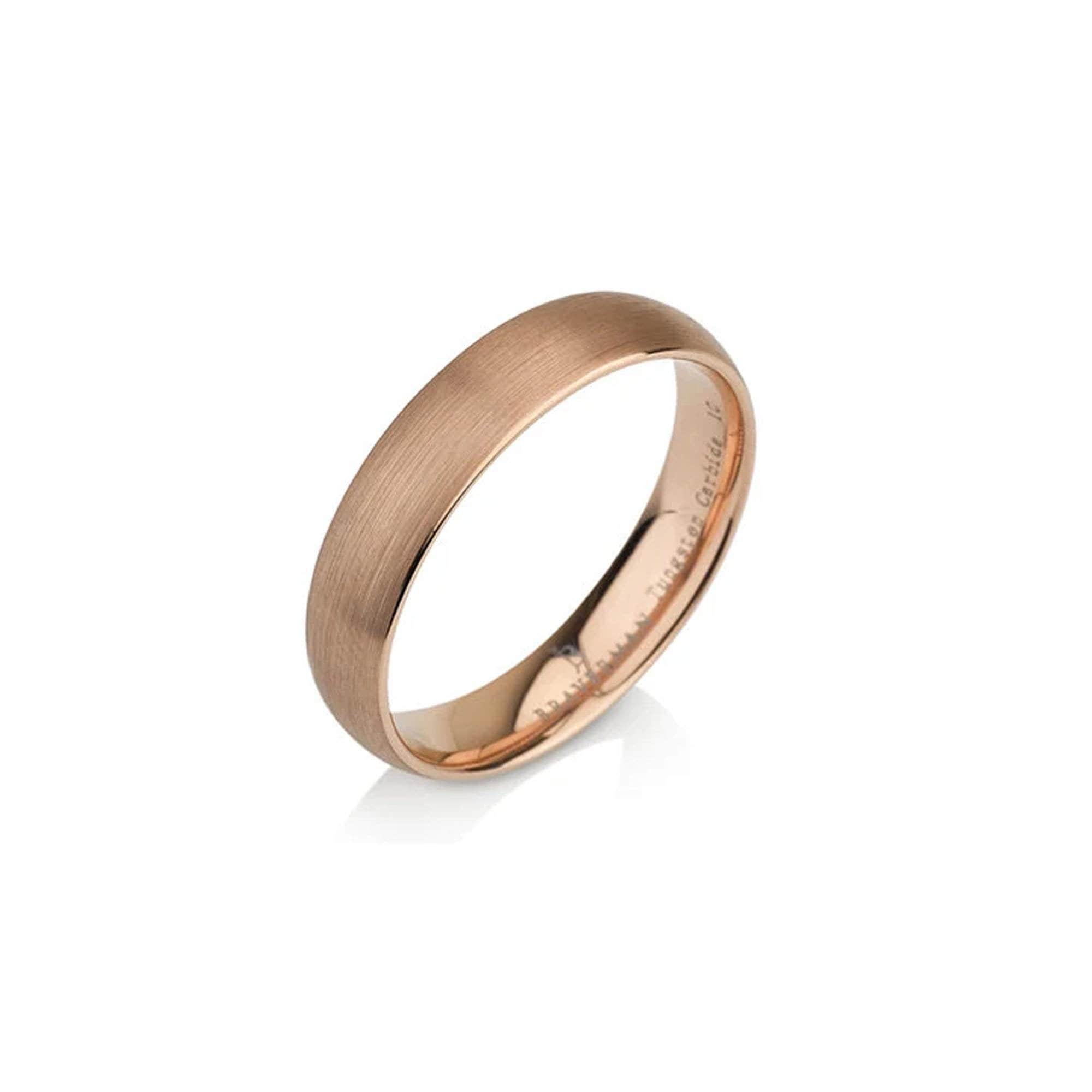 Rare Tungsten Ring Mens Wedding Band Ring, 5 mm, Rose gold tungsten band 4-12 Half Sizes Comfort Fit