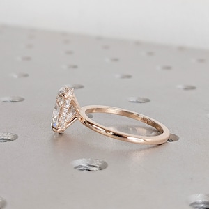Oval Lab Grown Diamond Ring / Oval Diamond Thin Engagement Ring / Dainty Ring / 14k Gold Gold Elongated Oval Diamond / Hidden Halo Diamond