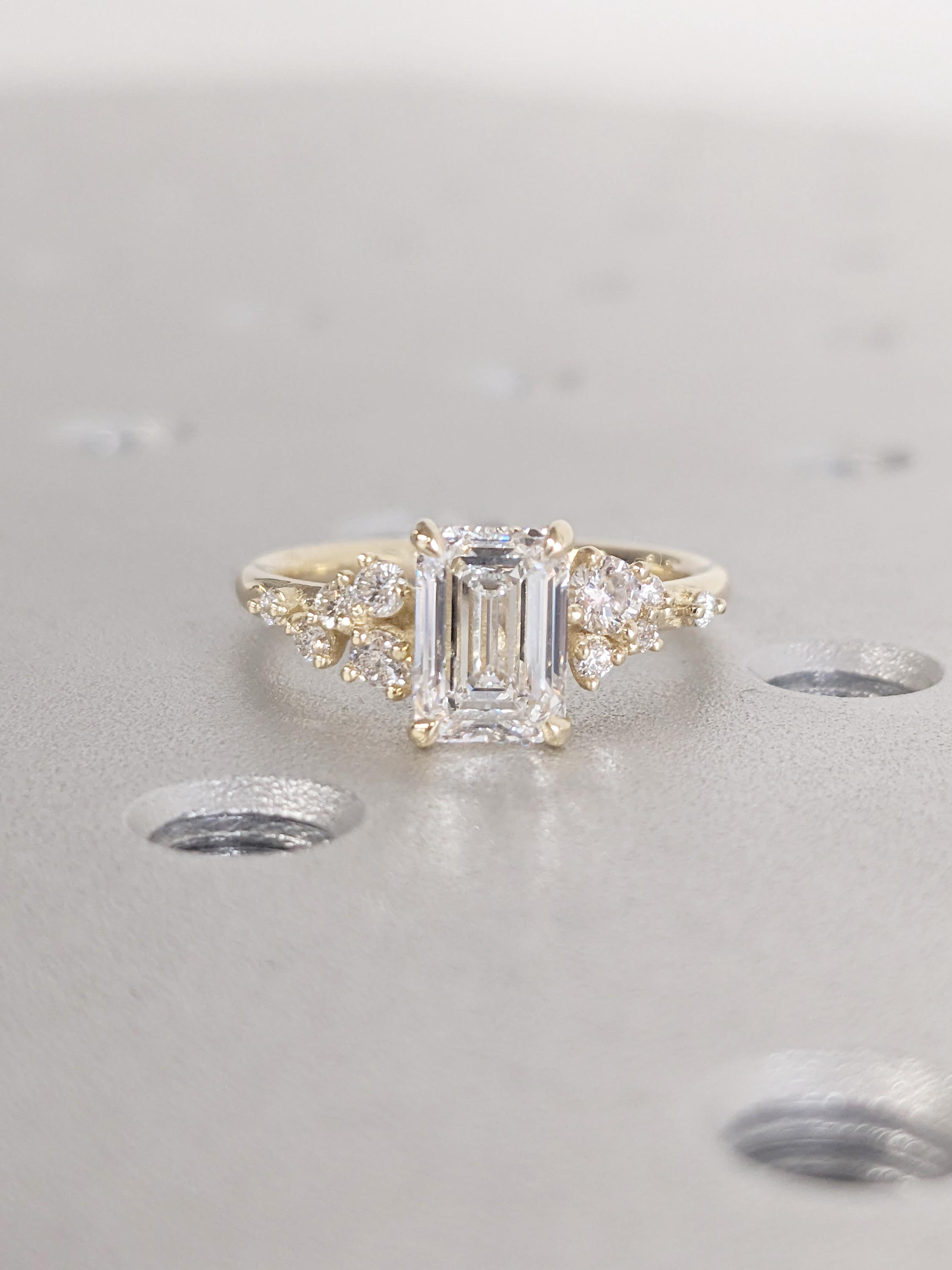 Emerald Cut Snowdrift Lab Diamond Ring, 14k Yellow Gold Statement Ring ...