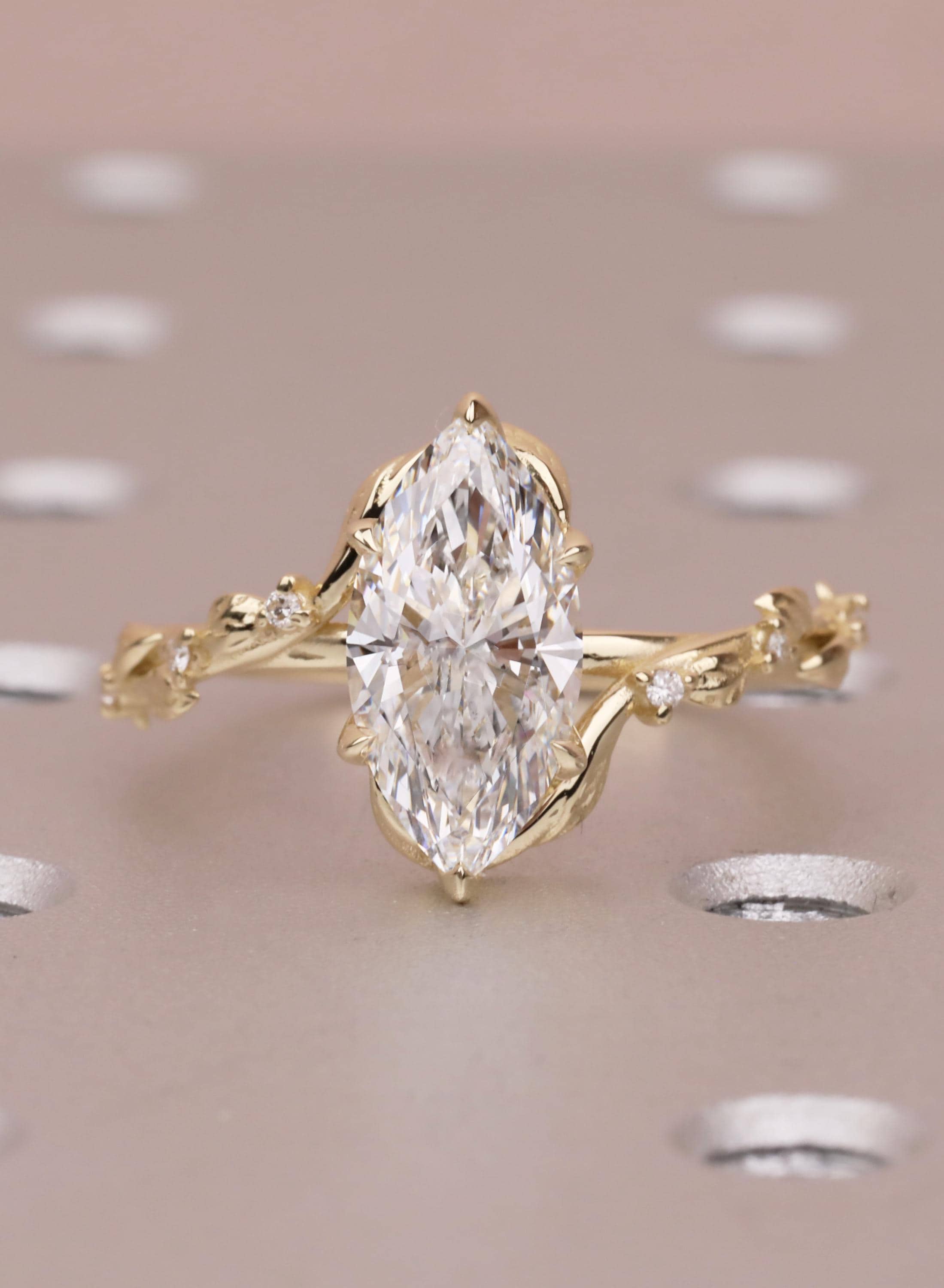 Nature Inspired Marquise Cut Lab Grown Diamond Engagement Ring | 14K ...
