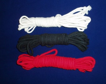 DV8™ Braided 100% Cotton Shibari Rope in 5 and 6 millimeters, super soft, hand dyed, your choice of red, black or natural cotton color