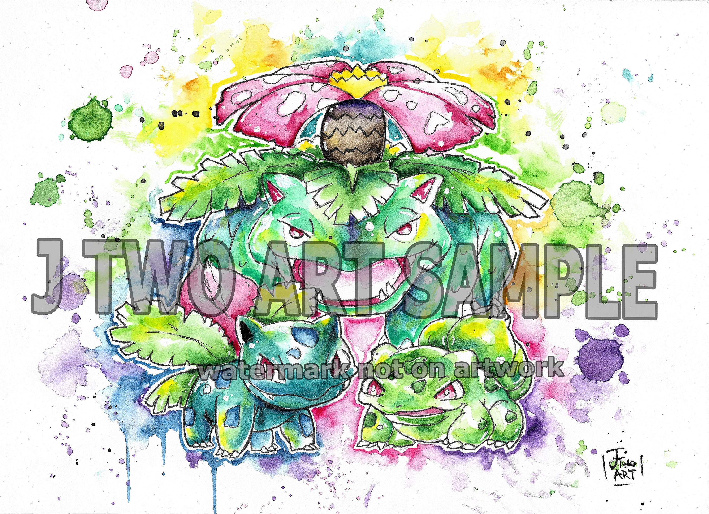 Pokemon BULBASAUR venusaur family Watercolor ARTWORK PRINT Etsy