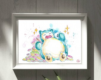 SNORLAX Watercolor Painting by foxpuar 'anime Fan-art' PRINT