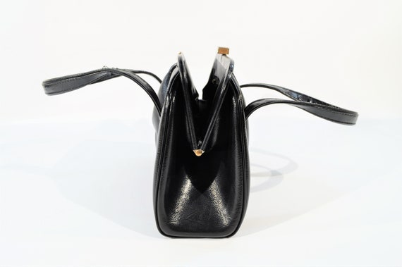 Black Faux Leather 50's -60's Purse / Satchel/ Ha… - image 8