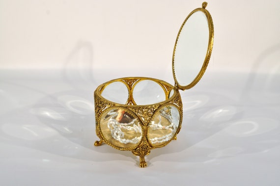 Gold Plated Ormolu Filigree Jewelry Casket - image 4