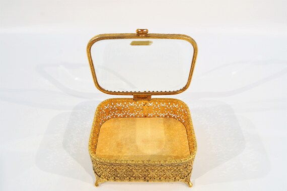 24K Plated Ormolu Gold Filigree Jewelry Box - image 9