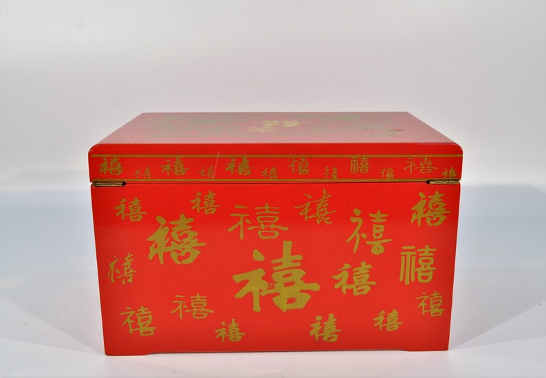 Asian Red Jewelry Box With Golden Dragon & Phoenix Design | Etsy