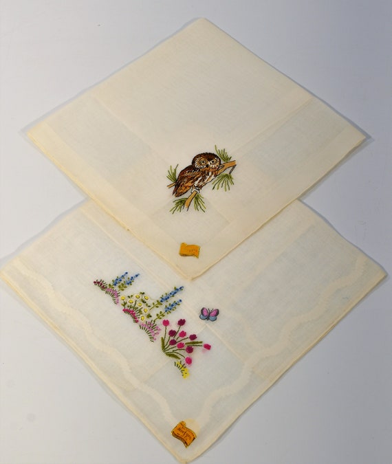 Set of 2 Vintage Linen Handkerchiefs Made in Switz