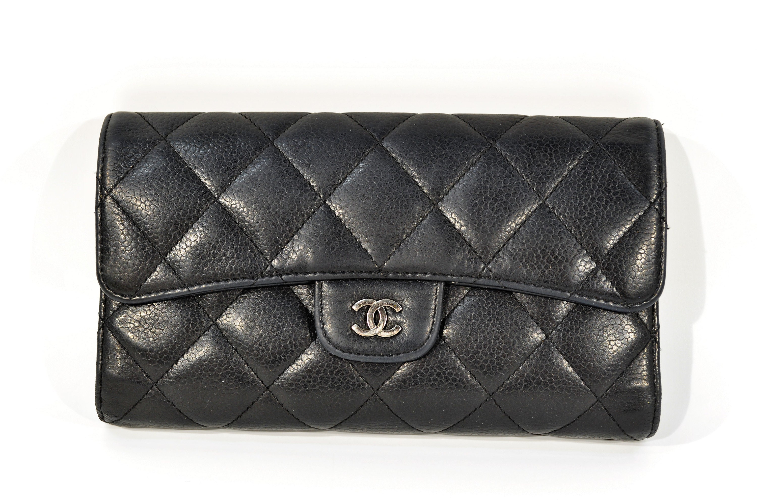 Vintage Chanel Quilted Trifold Wallet Made in France. 