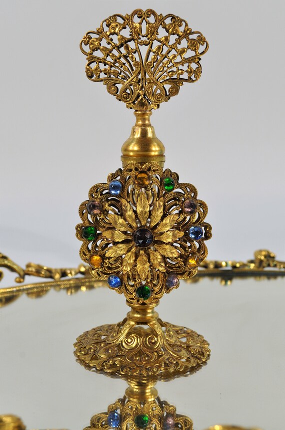 A Unique Ormolu Filigree Jeweled Perfume Refillabl