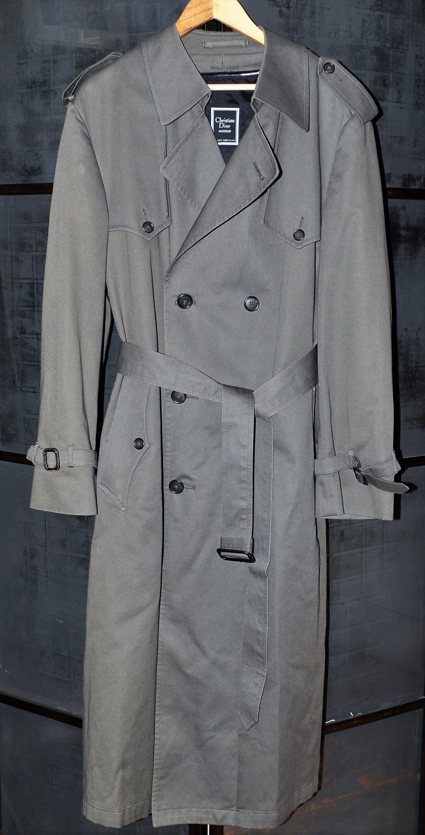 Vtg Mens Christian Dior French Designer Monsieur Trench Coat 40L