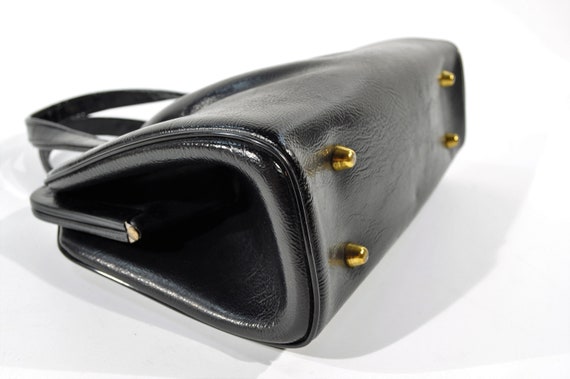 Black Faux Leather 50's -60's Purse / Satchel/ Ha… - image 7
