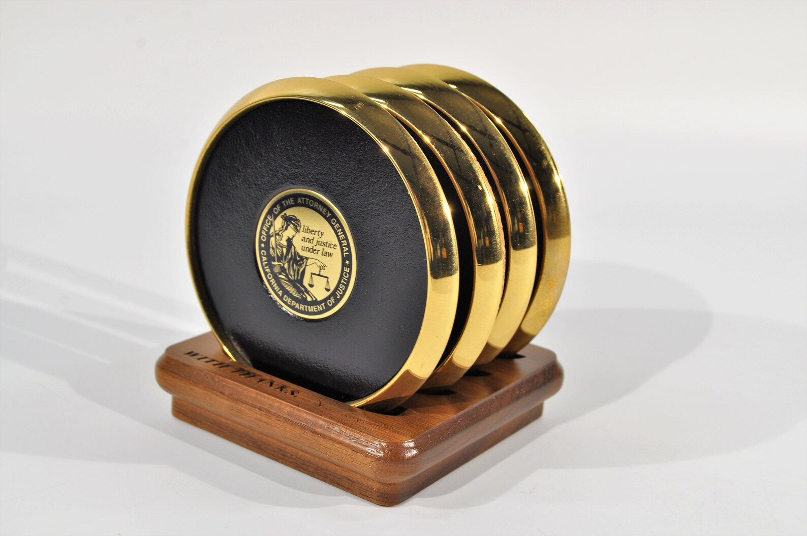 Set of 4 Solid Brass & Black Leather Coasters with The Etsy
