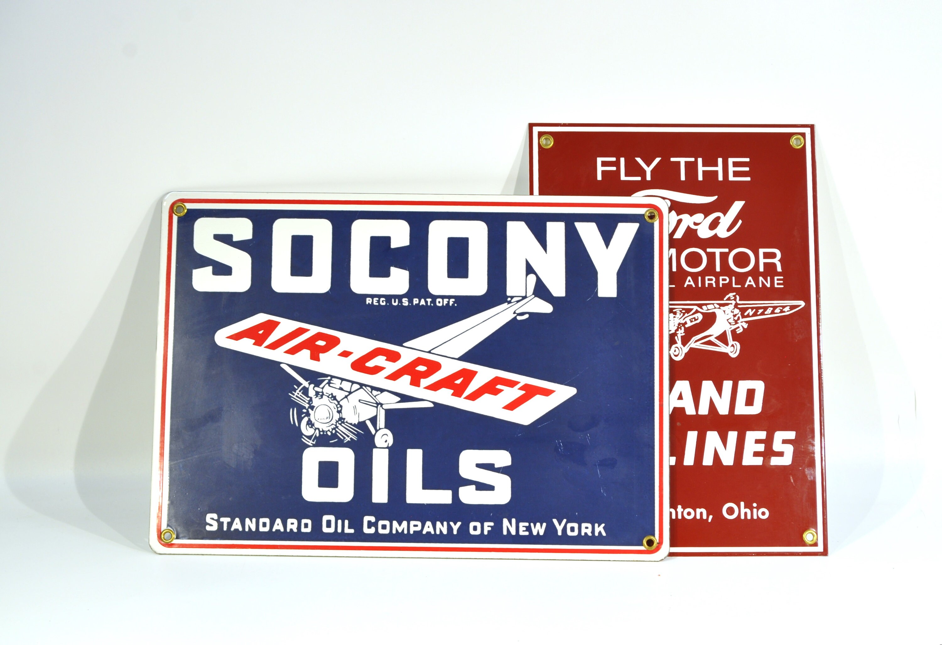 2 Vintage Signs Socony Aircraft Oil Standard Oil Company of New