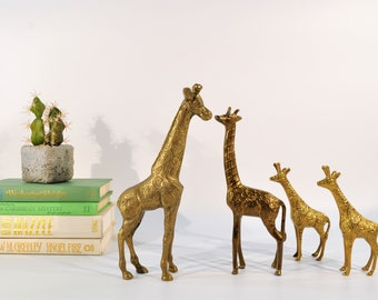Brass Giraffe Figurines - Set of 4, Shabby Chic African Decor