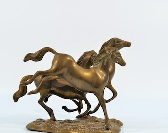 Mid Century Brass Running Mustangs Statue